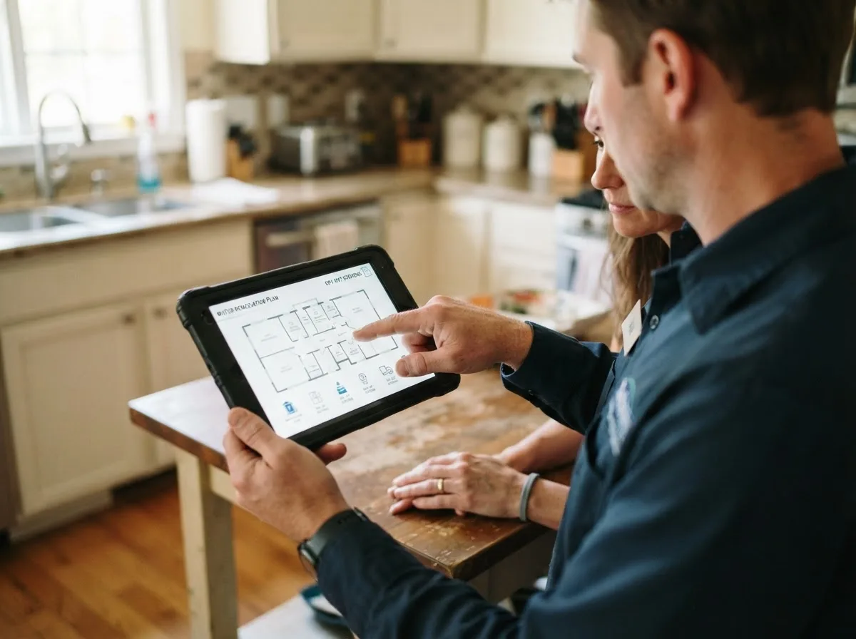 Water damage restoration technician inspecting a home in Bailey, MS